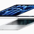 Two new MacBook Air devices are shown folded and angled from the side.