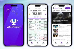 Screenshots of the redesigned Yahoo fantasy sports app.  