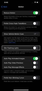 iPhone Dim Flashing Lights settings