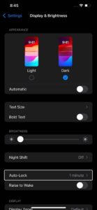 iPhone Auto-lock settings
