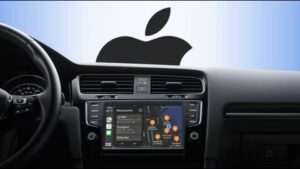 Apple CarPlay Dashboard with Looming Apple Logo  