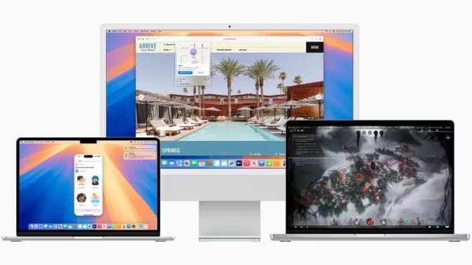 A MacBook Air, MacBook Pro, and iMac running macOS Sequoia