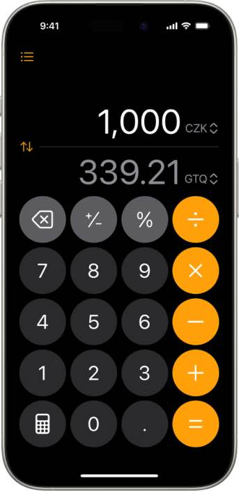 iOS 18 basic calculator with a currency conversion.  