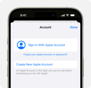 iPhone screen showing the option to Create New Apple Account  