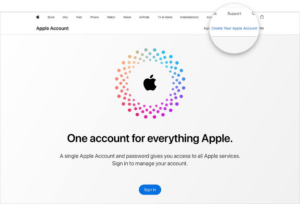 Web screen showing the link for Create your Apple Account  