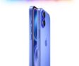 Two iPhone 16 models in Ultramarine, side exterior, side button, raised dual camera system.