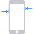 Illustrations of two different iPhone models with the screens facing up. The leftmost illustration shows the volume up and volume down buttons on the left side of the device and the side button on the right. The rightmost illustration shows the side button on the right of the device.  